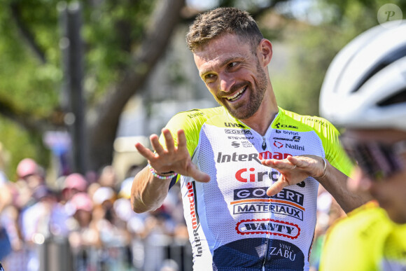 LIMOGES, FRANCE - JULY 08 : Petit Adrien (FRA) of Intermarche - Circus - Wanty before the start of the race during stage 8 of the 110th edition of the Tour de France 2023 cycling race, a stage of 201 kms with start in Libourne and finish in Limoges on July 08, 2023 in Limoges, France, 08/07/2023 ( Motordriver Kenny Verfaillie - 
