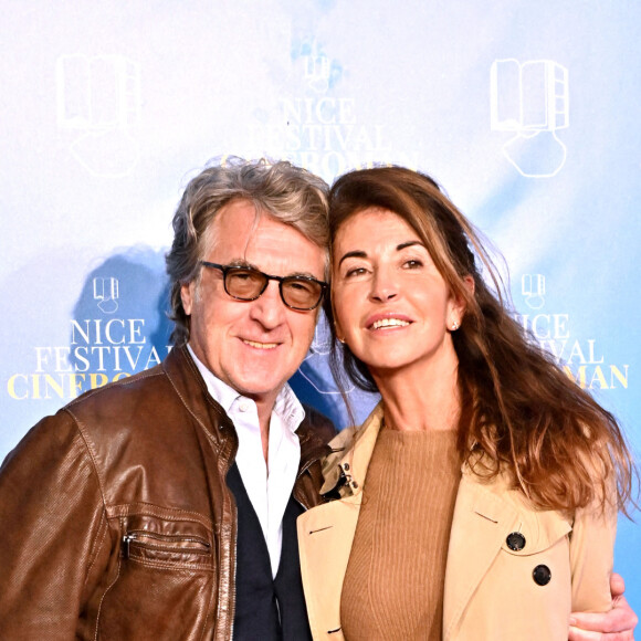 François Cluzet et sa femme Narjiss Slaoui-Falcoz au photocall de la soirée du 8 octobre lors de la 4ème édition du festival Cinéroman à Nice. © Bruno Bebert / Bestimage 
