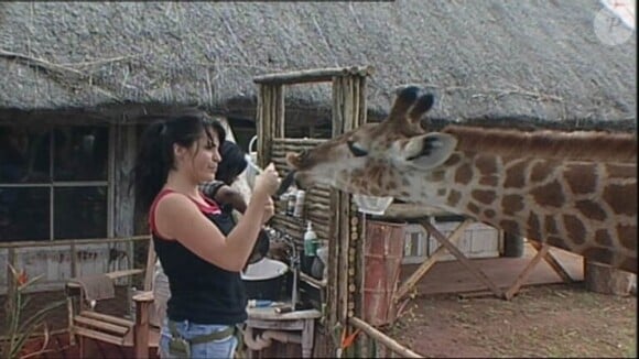 Pendant que Karine se lave les dents, Raffy le girafon semble très intéressé 