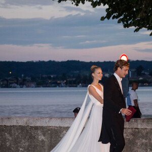 Pierre Casiraghi et sa femme Beatrice Borromeo - Arrivées pour la soirée de mariage de Pierre Casiraghi et Beatrice Borromeo au château Rocca Angera (château appartenant à la famille Borromeo) à Angera sur les Iles Borromées, sur le Lac Majeur, le 1er août 2015.