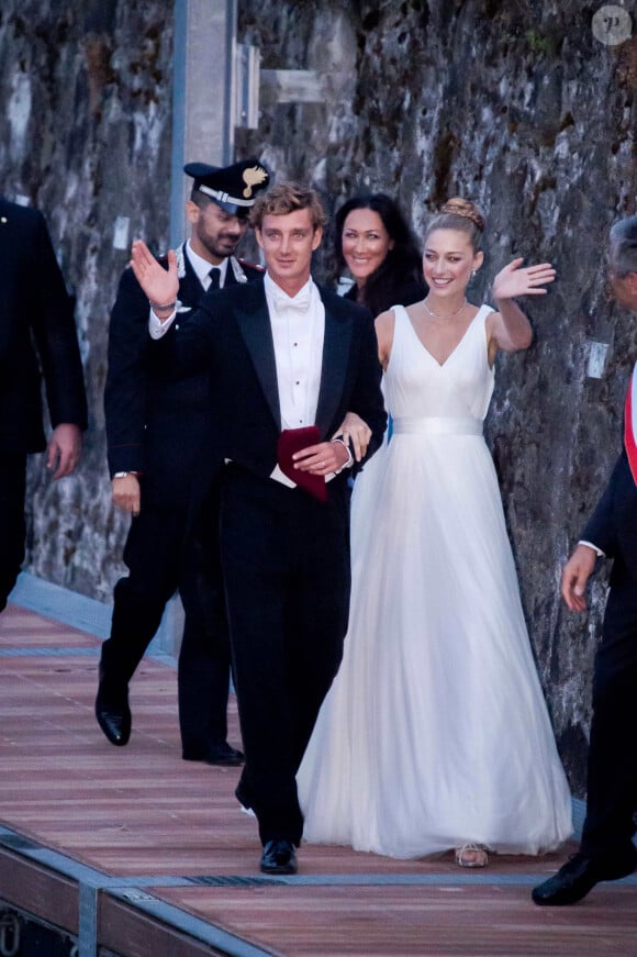 Pierre Casiraghi et sa femme Beatrice Borromeo - Arrivées pour la soirée de mariage de Pierre Casiraghi et Beatrice Borromeo au château Rocca Angera (château appartenant à la famille Borromeo) à Angera sur les Iles Borromées, sur le Lac Majeur, le 1er août 2015.