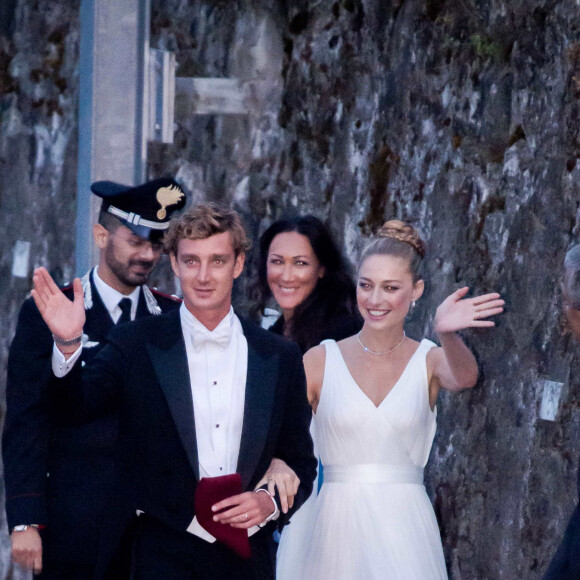 Pierre Casiraghi et sa femme Beatrice Borromeo - Arrivées pour la soirée de mariage de Pierre Casiraghi et Beatrice Borromeo au château Rocca Angera (château appartenant à la famille Borromeo) à Angera sur les Iles Borromées, sur le Lac Majeur, le 1er août 2015.