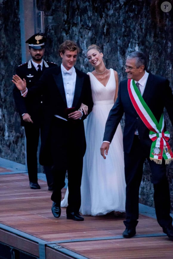 Pierre Casiraghi et sa femme Beatrice Borromeo - Arrivées pour la soirée de mariage de Pierre Casiraghi et Beatrice Borromeo au château Rocca Angera (château appartenant à la famille Borromeo) à Angera sur les Iles Borromées, sur le Lac Majeur, le 1er août 2015.