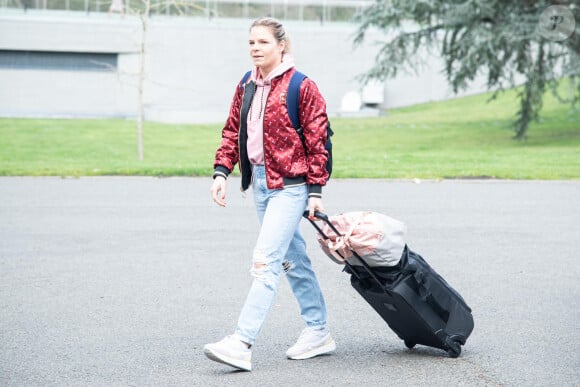 Eugénie Le Sommer - Arrivée des joueuses de l’Equipe de France à Clairefontaine le 3 avril 2023.