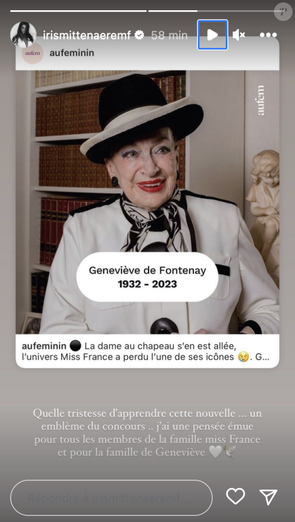 Iris Mittenaere rend hommage à Geneviève de Fontenay après l'annonce de sa mort. Instagram