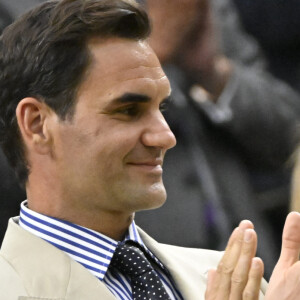 Roger Federer, Mirka Federer dans les tribunes du tournoi de Wimbledon 2023 à Londres, le 4 juillet 2023.