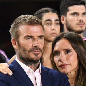 David Beckham, Victoria Beckham - L.Messi marque deux buts lors du match entre Miami et Orlando (3 - 1) à Fort Lauderdale, le 2 août 2023, sous le regard de sa femme, A.Roccuzzo, du patron de son club, D.Beckham et sa femme, V.Beckham, M.Anthony, entre autres personnalités. 