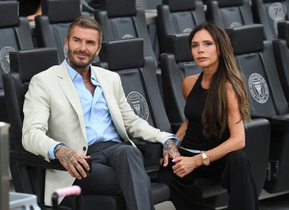 David Beckham et Victoria Beckham - Les célébrités assistent au match de l'Inter Miami face à Atlanta United (4-0) en Leagues Cup à Fort Lauderdale, le 25 juillet 2023. 