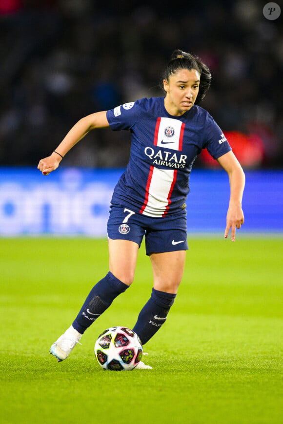 Sakina Karchaoui (PSG) - Quart de finale du match aller de Ligue des champions entre les équipes féminines du Paris Saint-Germain et du VfL Wolfsburg (0-1) au Parc des Princes à Paris le 22 mars 2023.