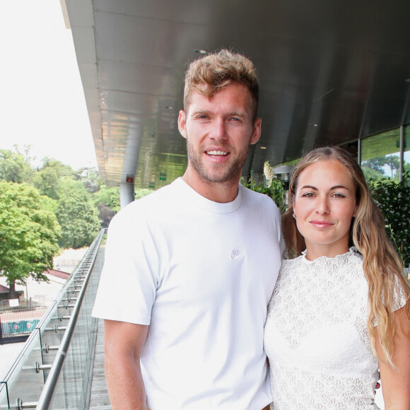 Exclusif - Kevin Mayer (Athlète français) et sa compagne Delphine - Célébrités au Déjeuner France TV lors des Internationaux de France de Tennis de Roland Garros 2023 - Jour 15 à Paris le 11 Juin 2023. © Bertrand Rindoff / Bestimage