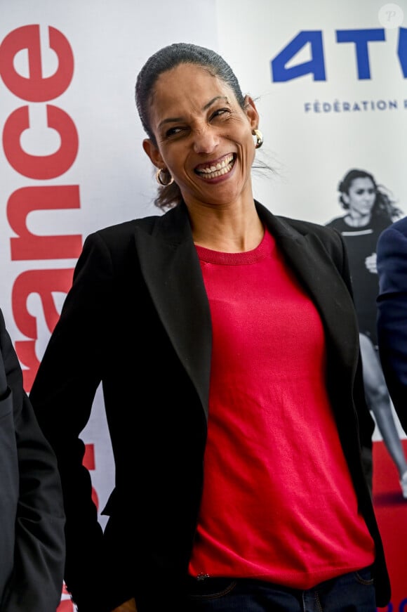 Christine Arron lors de la présentation de l'opération "Du stade vers l'emploi" à Saint Ouen le 9 mars 2020.