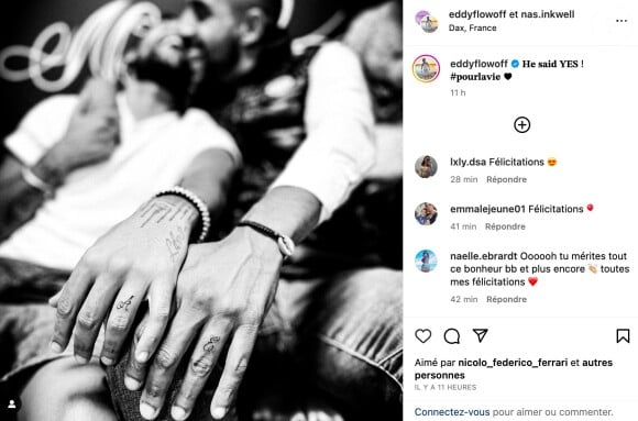 Ce mardi 29 août 2023 sur Instagram, Eddy Flow a relayé un mystérieux message. "Il a dit oui", a écrit l'acolyte d'Anais Camizuli avant de glisser : "Pour la vie". Simple nouveau tatouage ou réelle demande en mariage ? Mystère !