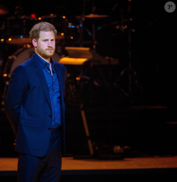 Le prince Harry, duc de Sussex, lors de la cérémonie de clôture des Invictus Games 2020 à La Haye, Pays-Bas, le 22 avril 2022. 