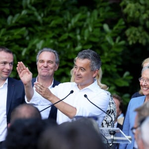 Olivier Dussopt, Ministre du Travail, du Plein emploi et de l'Insertion, Renaud Muselier, Président du conseil régional de Provence-Alpes-Côte d'Azur, Gérald Darmanin, ministre de l’Intérieur et Elisabeth Borne, Première Ministre, Agnès Pannier-Runacher, Ministre de la Transition énergétique - Gérald Darmanin fait sa rentrée politique à Tourcoing en présence de nombreux ministres et élus le 27 août 2023. © Dominique Jacovides / Bestimage  