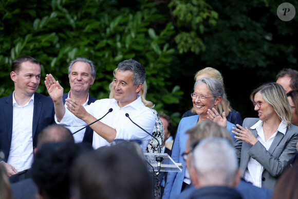 Olivier Dussopt, Ministre du Travail, du Plein emploi et de l'Insertion, Renaud Muselier, Président du conseil régional de Provence-Alpes-Côte d'Azur, Gérald Darmanin, ministre de l’Intérieur et Elisabeth Borne, Première Ministre, Agnès Pannier-Runacher, Ministre de la Transition énergétique - Gérald Darmanin fait sa rentrée politique à Tourcoing en présence de nombreux ministres et élus le 27 août 2023. © Dominique Jacovides / Bestimage  