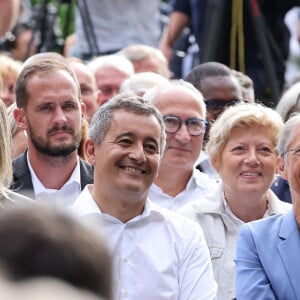 Agnès Pannier-Runacher, Ministre de la Transition énergétique, Gérald Darmanin, ministre de l’Intérieur et Elisabeth Borne, Première Ministre - Gérald Darmanin fait sa rentrée politique à Tourcoing en présence de nombreux ministres et élus le 27 août 2023. © Dominique Jacovides / Bestimage  