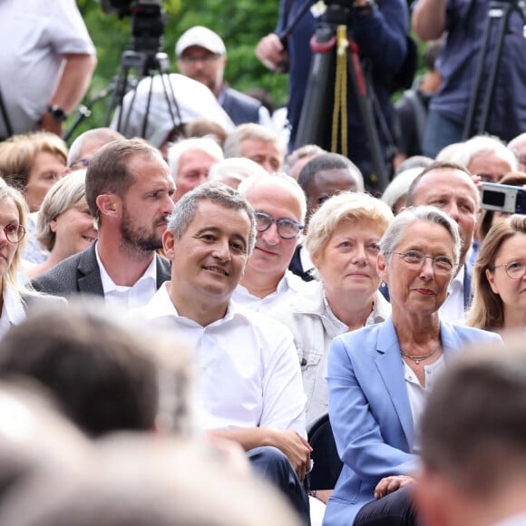 Agnès Pannier-Runacher, Ministre de la Transition énergétique, Gérald Darmanin, ministre de l’Intérieur et Elisabeth Borne, Première Ministre - Gérald Darmanin fait sa rentrée politique à Tourcoing en présence de nombreux ministres et élus le 27 août 2023. © Dominique Jacovides / Bestimage  