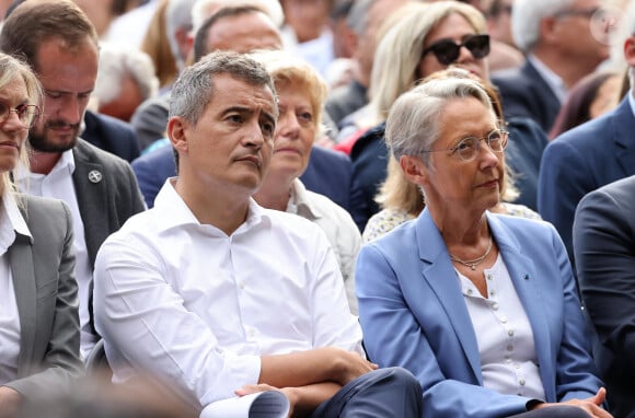 Gérald Darmanin, ministre de l’Intérieur et Elisabeth Borne, Première Ministre - Gérald Darmanin fait sa rentrée politique à Tourcoing en présence de nombreux ministres et élus le 27 août 2023. © Dominique Jacovides / Bestimage  