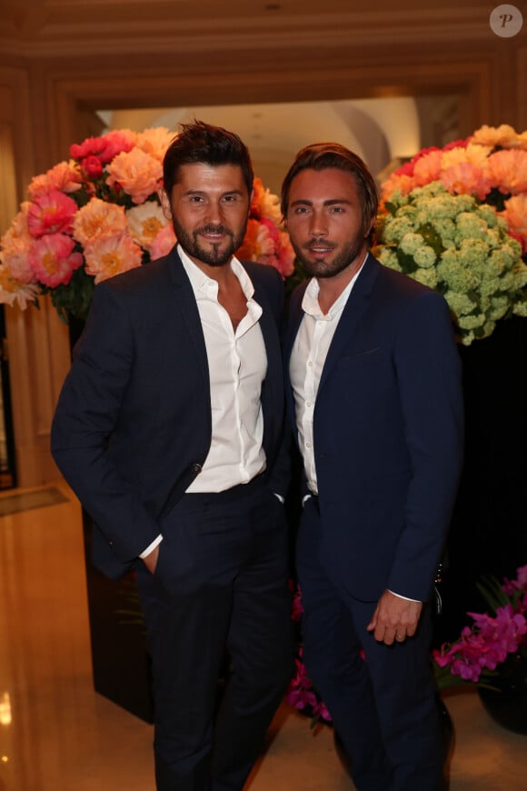 Exclusif - Christophe Beaugrand et son mari Ghislain Gerin au cocktail de la 10ème édition du "Global Gift Gala" à l'hôtel Four Seasons George V à Paris, le 3 juin 2019. © Cyril Moreau/Global Gift Foundation/Bestimage 