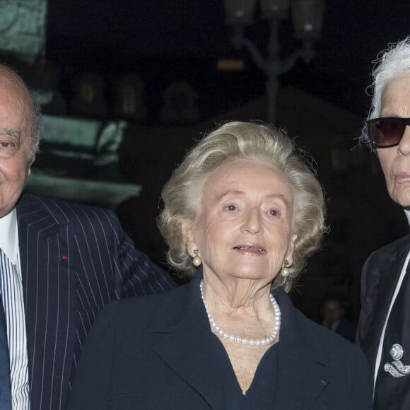 Mohamed Al-Fayed et sa femme Heini Wathén, Bernadette Chirac et Karl Lagerfeld - Réouverture de l'hôtel Ritz et présentation de la rénovation de la colonne Vendôme à Paris le 27 juin 2016. © Olivier Borde / Bestimage 