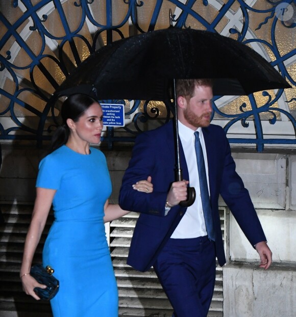 Le prince Harry, duc de Sussex, et Meghan Markle, duchesse de Sussex arrivent à la cérémonie des Endeavour Fund Awards au Mansion House à Londres, Royaume Uni, le 5 mars 2020. 