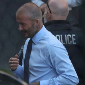 David Beckham et Lionel Messi quittent leur hôtel avant le match qui opposera l'Inter Miami au Los Angeles FC.