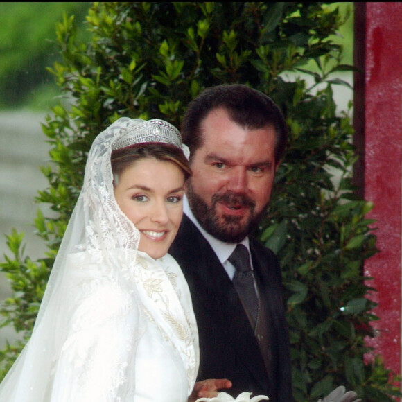 Letizia Ortiz et son père - Mariage du prince Felipe d'Espagne et de Letizia Ortiz à Madrid, 22 mai 2004.