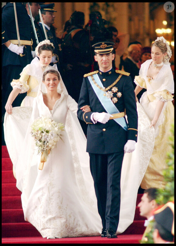 Letizia Ortiz et le prince Felipe - Mariage du prince Felipe d'Espagne et de Letizia Ortiz à Madrid, 22 mai 2004.