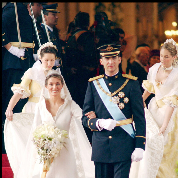 Letizia Ortiz et le prince Felipe - Mariage du prince Felipe d'Espagne et de Letizia Ortiz à Madrid, 22 mai 2004.