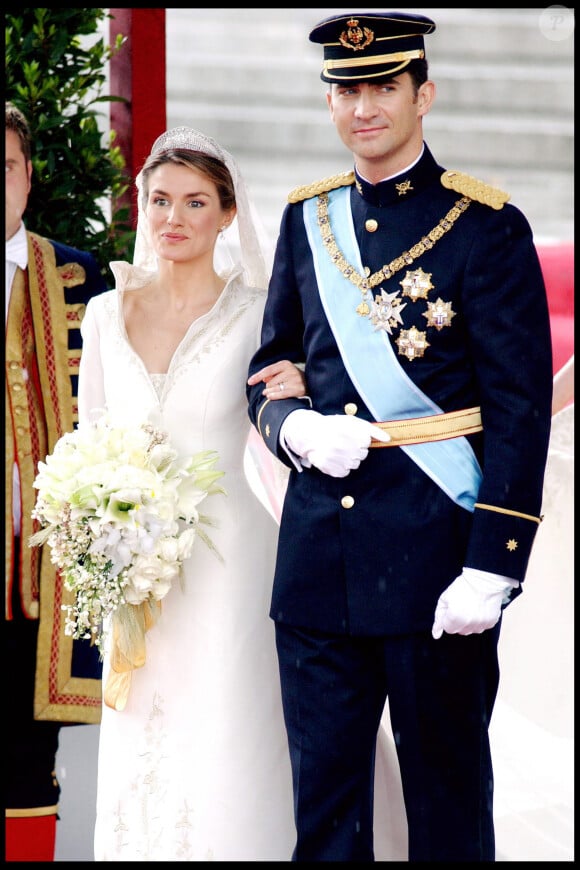 Letizia Ortiz et le prince Felipe - Mariage du prince Felipe d'Espagne et de Letizia Ortiz à Madrid, 22 mai 2004.