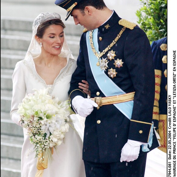 Letizia Ortiz et le prince Felipe - Mariage du prince Felipe d'Espagne et de Letizia Ortiz à Madrid, 22 mai 2004.