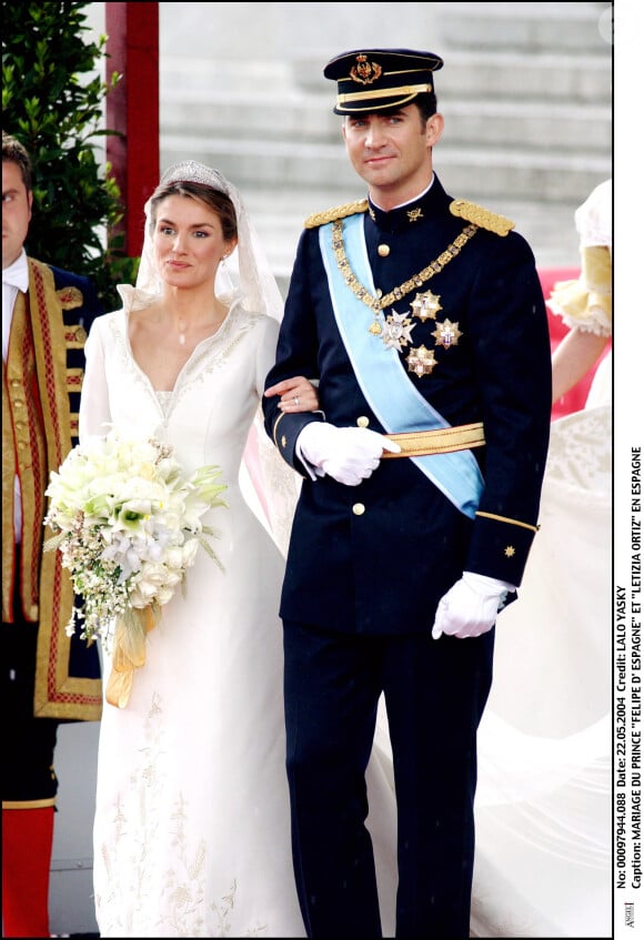 Letizia Ortiz et le prince Felipe - Mariage du prince Felipe d'Espagne et de Letizia Ortiz à Madrid, 22 mai 2004.