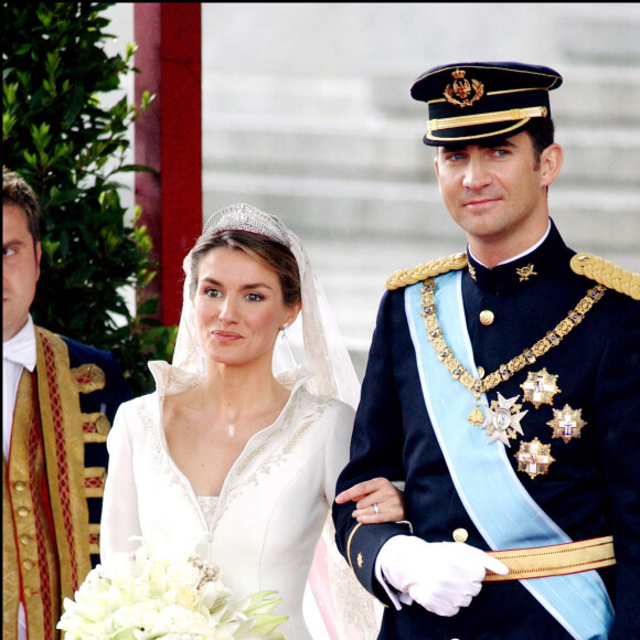 Letizia Ortiz et le prince Felipe - Mariage du prince Felipe d'Espagne et de Letizia Ortiz à Madrid, 22 mai 2004.