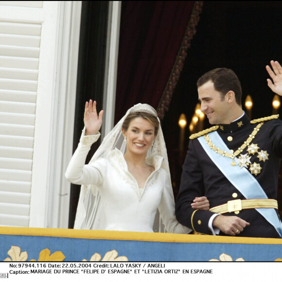 Letizia Ortiz et le prince Felipe - Mariage du prince Felipe d'Espagne et de Letizia Ortiz à Madrid, 22 mai 2004.