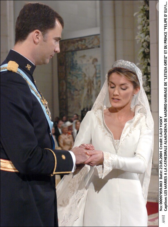 Letizia Ortiz et le prince Felipe - Mariage du prince Felipe d'Espagne et de Letizia Ortiz à Madrid, 22 mai 2004.