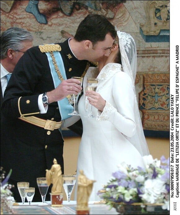 Letizia Ortiz et le prince Felipe - Mariage du prince Felipe d'Espagne et de Letizia Ortiz à Madrid, 22 mai 2004.