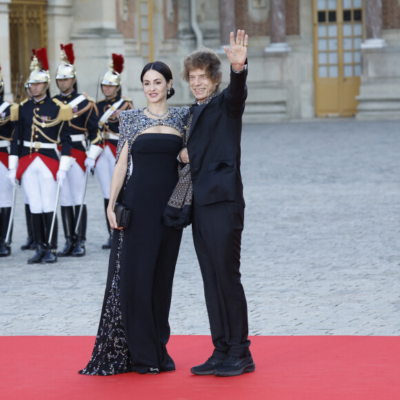 Sir Mick Jagger et sa compagne Melanie Hamrick - Dîner d'Etat au château de Versailles en l'honneur de la visite officielle du roi et de la reine d'Angleterre en France (20 - 22 septembre 2023), le 20 septembre 2023. 150 invités triés sur le volet ont été conviés à cette occasion. © Jacovides-Moreau / Bestimage 