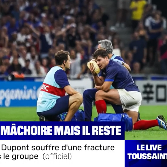 Images chocs et nouvelles d'Antoine Dupont après sa blessure contre la Namibie, "BFMTV".