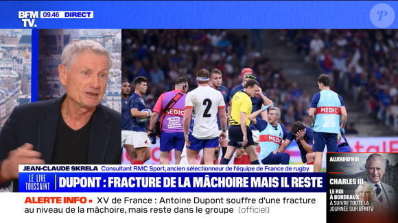 Images chocs et nouvelles d'Antoine Dupont après sa blessure contre la Namibie, "BFMTV".