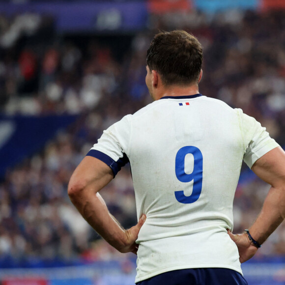 Antoine Dupont - Match d'ouverture de la coupe du monde de Rugby : La France l'emporte 27 à 13 face à la Nouvelle Zélande (All Blacks) au Stade de France à Saint-Denis le 8 septembre 2023.