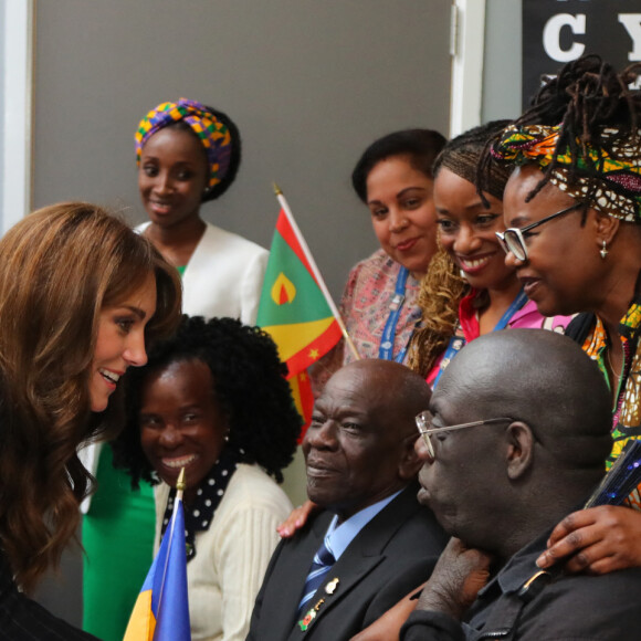 Le prince William, prince de Galles, et Catherine (Kate) Middleton, princesse de Galles, en visite au pavillon Grange à Cardiff, le 3 octobre 2023. L'objectif est de rencontrer des membres des aînés de Windrush Cymru, de Black History Cymru 365 et du Forum des jeunes des minorités ethniques du Pays de Galles, et entendre parler de la contribution de la génération Windrush à la Communauté galloise et découvrir comment les jeunes membres d'une minorité ethnique créent un changement positif au Pays de Galles. 