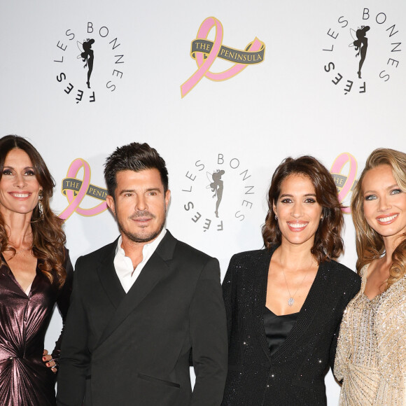 Sophie Thalmann (Miss France 1998), Vincent Niclo, Laurie Cholewa et Amandine Petit (Miss France 2021) - Photocall du 4ème gala de charité de l'association "Les Bonnes Fées" à l'occasion de la campagne mondiale "Octobre Rose" à l'hôtel Peninsula, Paris le 5 octobre 2023. © Coadic Guirec/Bestimage