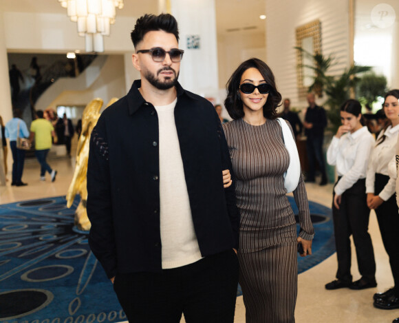 Nabilla et son mari Thomas Vergara à la sortie de l'hôtel "Martinez" lors du 76ème Festival International du Film de Cannes, le 23 mai 2023. © Da Silva / Perusseau / Bestimage