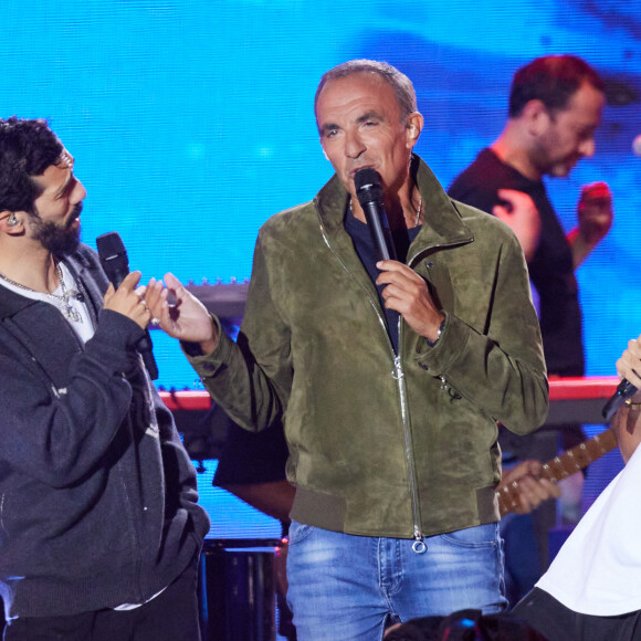 Exclusif - Big Flo et Oli, Nikos Aliagas - Enregistrement de l'émission "Tous avec les bleus, le concert événement", diffusée en direct sur TF1 le 12 octobre 2023. © Cyril Moreau-Veeren / Bestimage