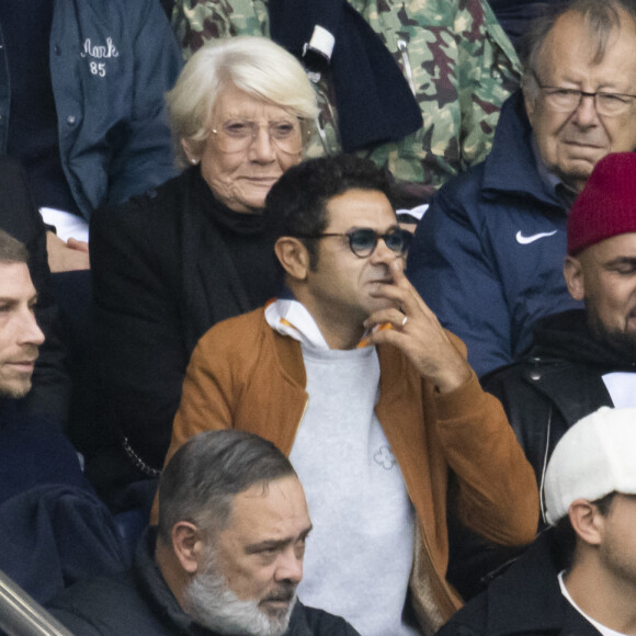 Jamel Debbouze en tribunes lors du match de football Ligue 1 Uber Eats opposant le Paris Saint-Germain (PSG) au Racing Club de Strasbourg Alsace (RCSA) au Parc des Princes à Paris, France, le 21 octobre 2023. Le PSG a gagné 3-0.