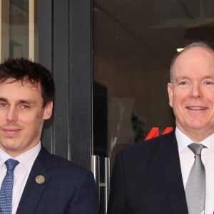 Exclusif - Louis Ducruet et le prince Albert II de Monaco - Inauguration de la maison du numérique dans les jardins d'Apolline à Monaco, le 7 juillet 2023. © Claudia Albuqyerque/Bestimage