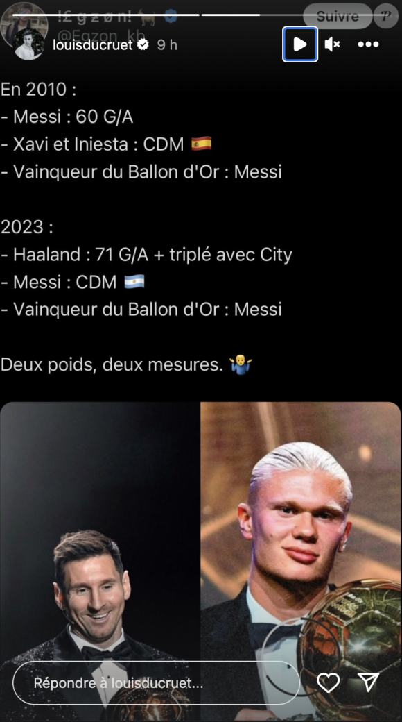 Louis Ducruet partage ensuite un comparatif et parle d'un "deux poids, deux mesures" en faveur de Lionel Messi 
 