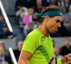 Attitude - Joie de Rafael Nadal ( Espagne ) - Rafael Nadal fait tomber le tenant du titre, Novak Djokovic, au terme d'un quart de finale épique lors des Internationaux de France de Tennis de Roland Garros 2022 le 31 mai 2022.