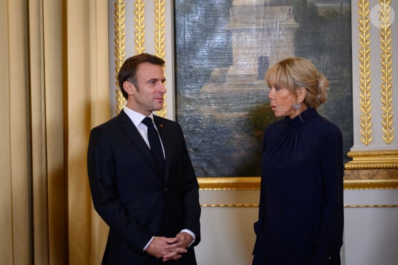 Emmanuel Macron, president de la Republique et sa femme Brigitte, lors du diner des chefs d etat a loccasion du 6eme Forum de Paris sur la paix le 9 novembre 2023. © Eric Tschaen / Pool / Bestimage 