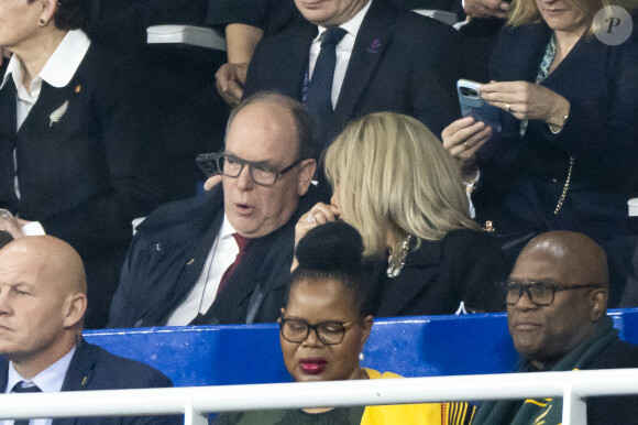 Brigitte Macron,Le prince Albert II de Monaco - Le président Emmanuel Macron et sa femme Brigitte ont assisté à la finale d ela coupe du monde de Rugby au stade de France à Saint-Denis le 28 octobre 2023. 